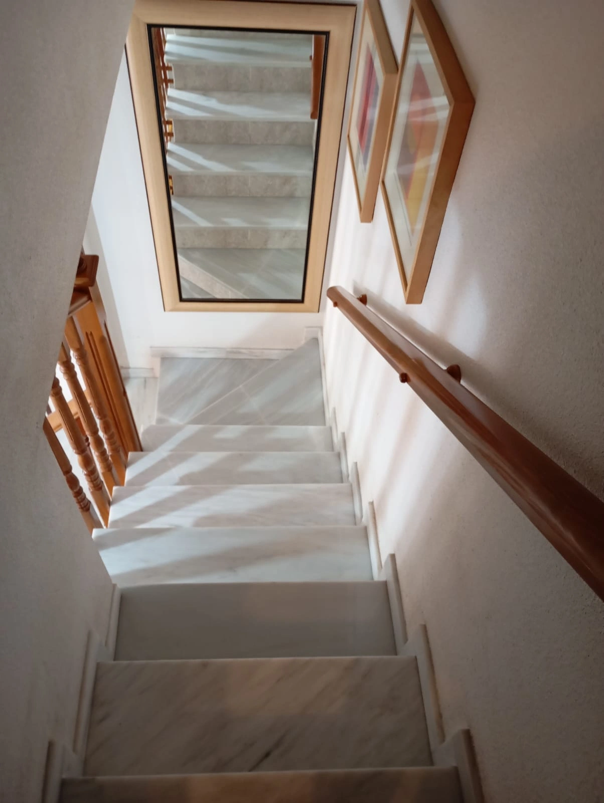 Indoor stairs with handrail